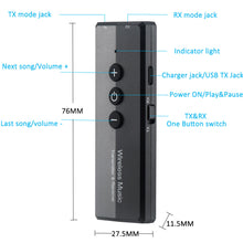 Load image into Gallery viewer, Wireless Audio Bluetooth 5.0 Adapter Transmitter Receiver with 3.5mm Aux Cable for TV Car Stereo Laptop Phone Headphones