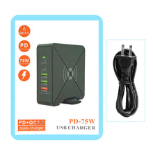 Load image into Gallery viewer, 75W 5 Port Multi USB C PD Charger Quick Charge QC3.0 Type C Fast Charging Travel Power Adapter with Desktop Rotary Stand