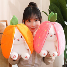 Load image into Gallery viewer, 1Pc 18/25cm Creative Funny Doll Carrot Rabbit Plush Toy Stuffed Soft Bunny Hiding in Strawberry Bag Toys for Kids Birthday Gift
