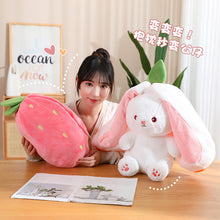 Load image into Gallery viewer, 1Pc 18/25cm Creative Funny Doll Carrot Rabbit Plush Toy Stuffed Soft Bunny Hiding in Strawberry Bag Toys for Kids Birthday Gift