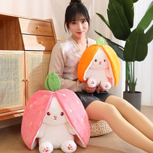 Load image into Gallery viewer, 1Pc 18/25cm Creative Funny Doll Carrot Rabbit Plush Toy Stuffed Soft Bunny Hiding in Strawberry Bag Toys for Kids Birthday Gift
