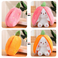 Load image into Gallery viewer, 1Pc 18/25cm Creative Funny Doll Carrot Rabbit Plush Toy Stuffed Soft Bunny Hiding in Strawberry Bag Toys for Kids Birthday Gift