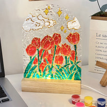 Load image into Gallery viewer, DIY Painting for Acrylic Plate Glass Painting Bedroom Decoration Water Ripple Shape Creative Atmosphere Tulip Night Light Led Lamp