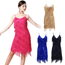 Load image into Gallery viewer, Womens Sequins Fringe Latin Dance Dress Sexy Sleeveless Ballroom Salsa Tango Cha Cha Rumba Samba Dancewear Party Dressing