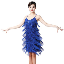 Load image into Gallery viewer, Womens Sequins Fringe Latin Dance Dress Sexy Sleeveless Ballroom Salsa Tango Cha Cha Rumba Samba Dancewear Party Dressing