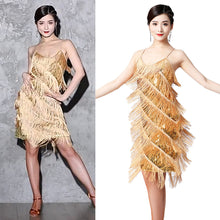 Load image into Gallery viewer, Womens Sequins Fringe Latin Dance Dress Sexy Sleeveless Ballroom Salsa Tango Cha Cha Rumba Samba Dancewear Party Dressing