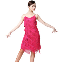 Load image into Gallery viewer, Womens Sequins Fringe Latin Dance Dress Sexy Sleeveless Ballroom Salsa Tango Cha Cha Rumba Samba Dancewear Party Dressing