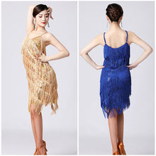 Load image into Gallery viewer, Womens Sequins Fringe Latin Dance Dress Sexy Sleeveless Ballroom Salsa Tango Cha Cha Rumba Samba Dancewear Party Dressing