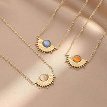 Load image into Gallery viewer, Natural Elliptical Titanium Steel Sunflower Necklace with Stainless Steel Rhinestone Pendant Collarbone Chain Collar