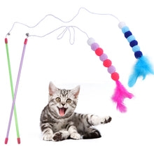 Load image into Gallery viewer, Funny Feather Cat Plush Teaser Wand with Bell Pet Interactive Feather Toys Cat Stick Toy for Kitten Catching Toy Playing Teaser Cat Supplies
