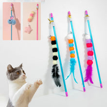Load image into Gallery viewer, Funny Feather Cat Plush Teaser Wand with Bell Pet Interactive Feather Toys Cat Stick Toy for Kitten Catching Toy Playing Teaser Cat Supplies