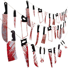 Load image into Gallery viewer, Halloween Party Plastic Blood Knife Tools Set Horror Spooky Haunted House Hanging Knife Garland Banner Sticker Background Decoration