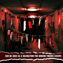 Load image into Gallery viewer, Halloween Party Plastic Blood Knife Tools Set Horror Spooky Haunted House Hanging Knife Garland Banner Sticker Background Decoration
