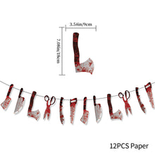Load image into Gallery viewer, Halloween Party Plastic Blood Knife Tools Set Horror Spooky Haunted House Hanging Knife Garland Banner Sticker Background Decoration