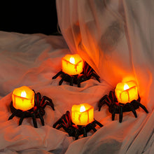 Load image into Gallery viewer, Halloween Candle Tea Light Black Spider Candle Flameless Battery Operated LED Tealight for Halloween Spooky Decor
