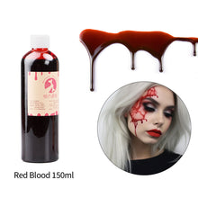 Load image into Gallery viewer, 30/50/150ml Fake Blood Prop Halloween Decoration Horror Cosplay Cosmetics Artificial Plasma Party Supplies Pranks DIY Halloween Supplies