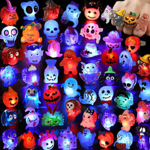 Load image into Gallery viewer, 5Pcs/10Pcs LED Light Halloween Ring Glowing Pumpkin Ghost Skull Rings Kids Gift Halloween Party Decoration for Home Horror Props Supplies