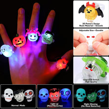 Load image into Gallery viewer, 5Pcs/10Pcs LED Light Halloween Ring Glowing Pumpkin Ghost Skull Rings Kids Gift Halloween Party Decoration for Home Horror Props Supplies
