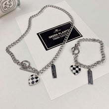 Load image into Gallery viewer, Checkerboard Necklace Bracelet Versatile Alloy Heart-shaped Pendant Bracelet Necklace Clavicular Chain Hand Jewelry