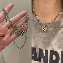 Load image into Gallery viewer, Checkerboard Necklace Bracelet Versatile Alloy Heart-shaped Pendant Bracelet Necklace Clavicular Chain Hand Jewelry