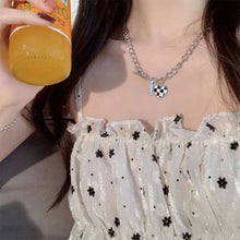 Load image into Gallery viewer, Checkerboard Necklace Bracelet Versatile Alloy Heart-shaped Pendant Bracelet Necklace Clavicular Chain Hand Jewelry