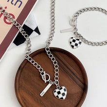 Load image into Gallery viewer, Checkerboard Necklace Bracelet Versatile Alloy Heart-shaped Pendant Bracelet Necklace Clavicular Chain Hand Jewelry