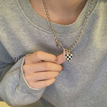 Load image into Gallery viewer, Checkerboard Necklace Bracelet Versatile Alloy Heart-shaped Pendant Bracelet Necklace Clavicular Chain Hand Jewelry