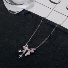 Load image into Gallery viewer, Pink Zircon Bowknot Necklace Simple Temperamental Alloy Necklace Clavicle Chain Women Jewelry Accessory