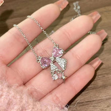 Load image into Gallery viewer, Pink Zircon Bowknot Necklace Simple Temperamental Alloy Necklace Clavicle Chain Women Jewelry Accessory