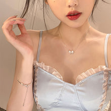 Load image into Gallery viewer, Opal Bowknot Necklace Versatile Alloy Bowknot Pendant Necklace Clavicle Chain Jewelry Accessory for Women