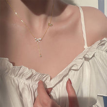 Load image into Gallery viewer, Diamond Bowknot Necklace Niche Versatile Alloy Bowknot Tassel Necklace Clavicle Chain Women Jewelry Accessory