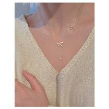 Load image into Gallery viewer, Diamond Bowknot Necklace Niche Versatile Alloy Bowknot Tassel Necklace Clavicle Chain Women Jewelry Accessory