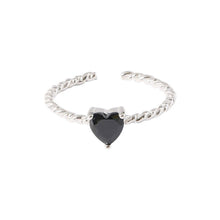 Load image into Gallery viewer, Black Zircon Heart Shaped Ring Fashionable Personalized Opening Adjustable Alloy Ring Jewelry Accessory