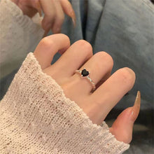 Load image into Gallery viewer, Black Zircon Heart Shaped Ring Fashionable Personalized Opening Adjustable Alloy Ring Jewelry Accessory
