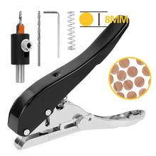 Load image into Gallery viewer, 6/8/10MM Edge Banding Punch Hand Strong Round Hole Flat Bevel Punch Woodworking Pliers Paper PVC Membership Card Puncher