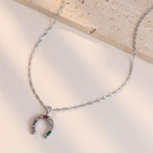 Load image into Gallery viewer, Creative Personalized Stainless Steel Horseshoe Shaped Colorful Zircon Inlaid Pendant Necklace Women Jewelry