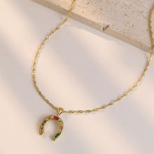 Load image into Gallery viewer, Creative Personalized Stainless Steel Horseshoe Shaped Colorful Zircon Inlaid Pendant Necklace Women Jewelry