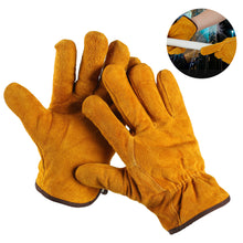 Load image into Gallery viewer, Short Electric Welding Cowhide Protective Gloves Heat Insulation Anti-Hot Wear Resistant Machinery Shipyard Retro Labor Protection Gloves Outdoor Work Protective Equipment