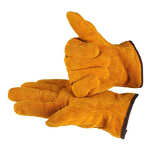 Load image into Gallery viewer, Short Electric Welding Cowhide Protective Gloves Heat Insulation Anti-Hot Wear Resistant Machinery Shipyard Retro Labor Protection Gloves Outdoor Work Protective Equipment