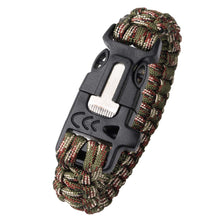 Load image into Gallery viewer, Multi-function Emergency Survival Parachute Cord Magnesium Flintstones Bracelet Outdoor Scraper Whistle Buckle Paracord Emergency Kit EDC Tools