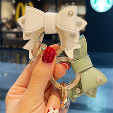 Load image into Gallery viewer, Metal Ring Car Keyring Gold Rhinestone Leather Bow Cute Keychain Accessories for Women Girls Motos Moto Car Key Holder
