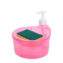 Load image into Gallery viewer, Soap Dispenser and Scrubber Holder with Sponge 2 in 1 Practical Kitchen Dishwasher Pump Dispenser Press for Home
