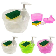 Load image into Gallery viewer, Soap Dispenser and Scrubber Holder with Sponge 2 in 1 Practical Kitchen Dishwasher Pump Dispenser Press for Home