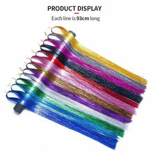 Load image into Gallery viewer, Women Tinsel Kit Glitter Wigs One Clip-in Hair Extension Tinsel Laser Wire Color Highlight Dyed Seamless Tinsel Hair Wig Patches