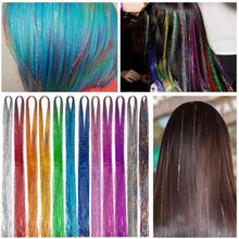 Load image into Gallery viewer, Women Tinsel Kit Glitter Wigs One Clip-in Hair Extension Tinsel Laser Wire Color Highlight Dyed Seamless Tinsel Hair Wig Patches