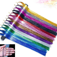 Load image into Gallery viewer, Women Tinsel Kit Glitter Wigs One Clip-in Hair Extension Tinsel Laser Wire Color Highlight Dyed Seamless Tinsel Hair Wig Patches