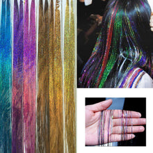 Load image into Gallery viewer, Women Tinsel Kit Glitter Wigs One Clip-in Hair Extension Tinsel Laser Wire Color Highlight Dyed Seamless Tinsel Hair Wig Patches