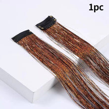 Load image into Gallery viewer, Hair Women Wigs One Clip-in Hair Extension Glitter Tinsel Laser Wire Color Highlight Dyed Seamless Wig Patch Tinsel Hair