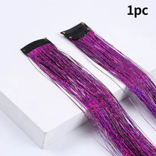 Load image into Gallery viewer, Hair Women Wigs One Clip-in Hair Extension Glitter Tinsel Laser Wire Color Highlight Dyed Seamless Wig Patch Tinsel Hair