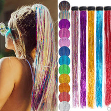 Load image into Gallery viewer, Hair Women Wigs One Clip-in Hair Extension Glitter Tinsel Laser Wire Color Highlight Dyed Seamless Wig Patch Tinsel Hair